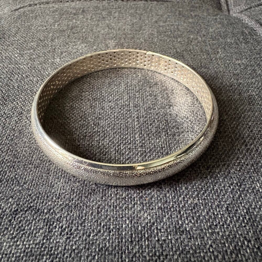 Silver Textured Bangle Fashion Bracelet Hammered Silver Plated - Costume Jewelry